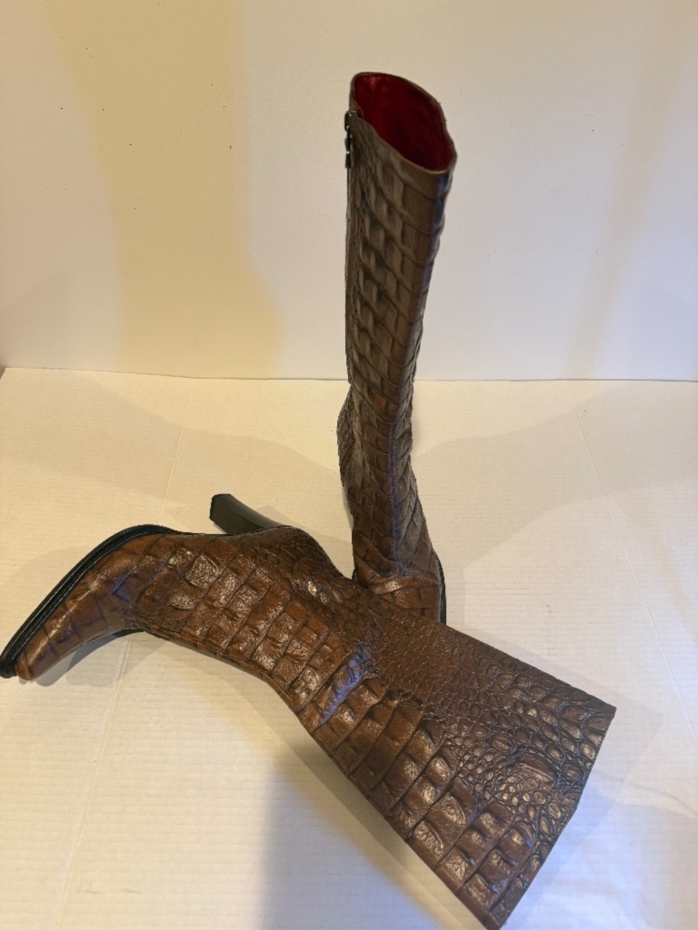 DONALD PLINER - EMBOSSED CROC LEATHER BOOTS